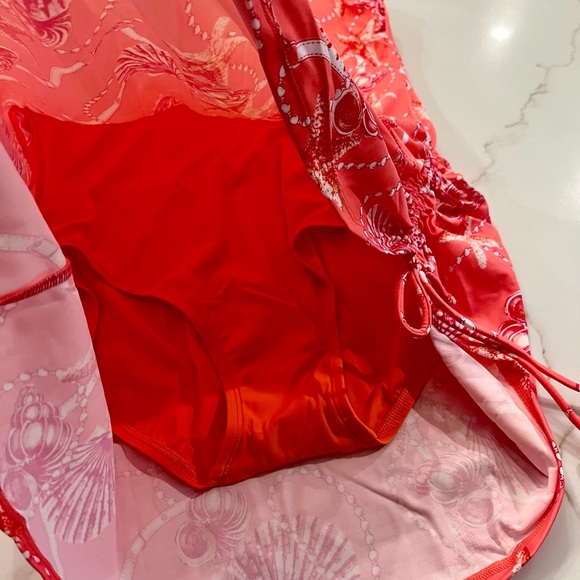 Miraclesuit NEW Side Tie Swim Dress Coral Pink Shell Print Women's Swimsuit - Picture 10 of 11